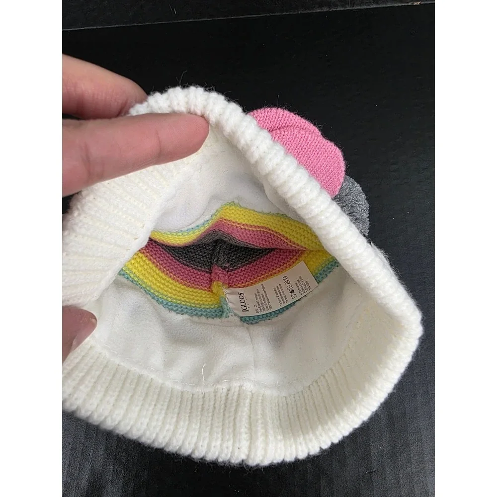 Igloos Youth Girls Rainbow Stripe Beanie and‎ Mittens Set Pink Grey OS NWT